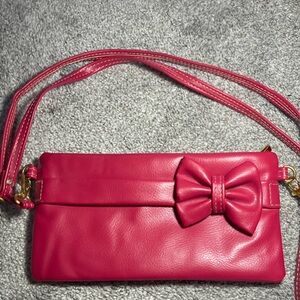Pink Leather Clutch with Bow Detail